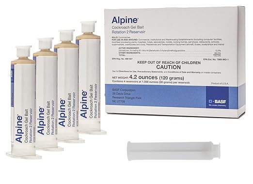 BASF Alpine Rotation 2 Cockroach Gel Bait Roach Killer for Indoor or Outdoor Infestation Control Syringe Applicator 30 gram 4 Pack