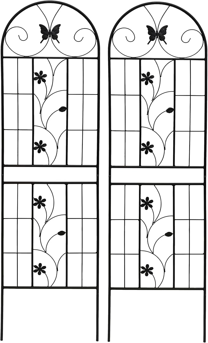 2 Pack Rustproof Metal Trellis for Climbing Plants 71x19.7 Outdoor Garden Support for Vines/Roses/Vegetables French Country Iron Plant Stand for Patio/Wedding Decor (Black 5)