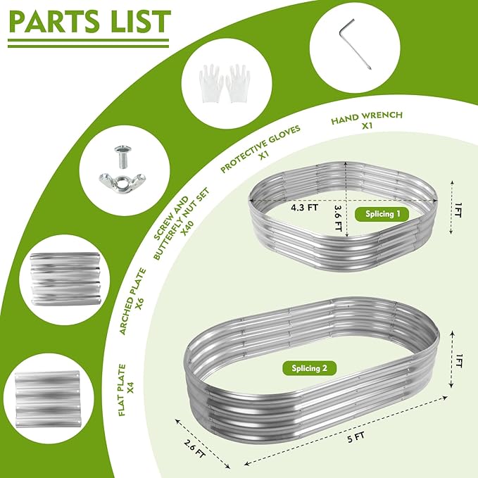 5X2.7X1 FT Oval Galvanized Metal Garden Raised Bed/Plant Box for Planting32 Inches Diameter Iron Fire Pit RingSmall Animal Fence-3 in 1 Modular Design in Black (Silver 60X32X11.5 Inches)