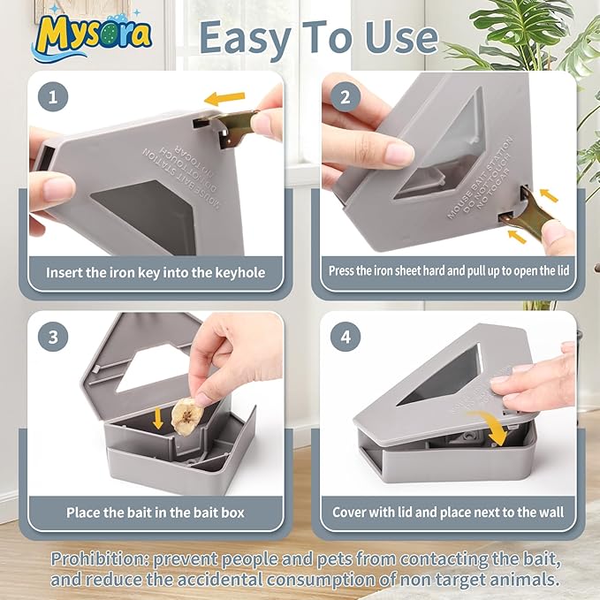 12 Pack Mouse Bait Stations with Visible Window &amp Keys Lockable Rodent Control Boxes Triangular Mice Traps Box for Indoor Outdoor Corners Garage Kitchen Bait Not Included (Gray)