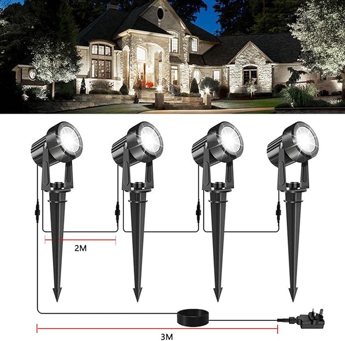 4in1 6000kOutdoor Landscape Lighting 6In1 Pack Outdoor Spot Lights LED Landscape Lighting for Yard Plant Lawn Garden IP65 Waterproof 3000K Warm White