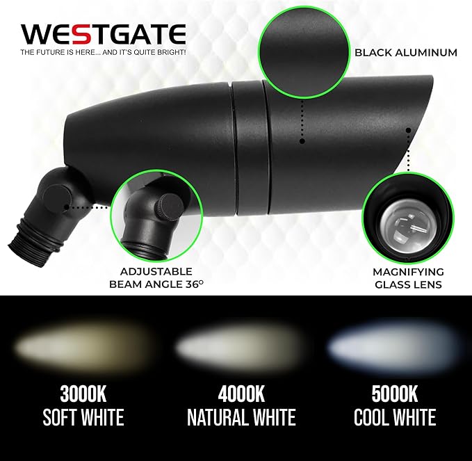 Outdoor Landscape Spotlights – 3000K/4000K/5000K Color Changing Options in Aluminum Housing – 120V Integrated LED Outdoor Spot Light with Shroud for Yard Lawn Garden Walkway and Pathway (8W Black)