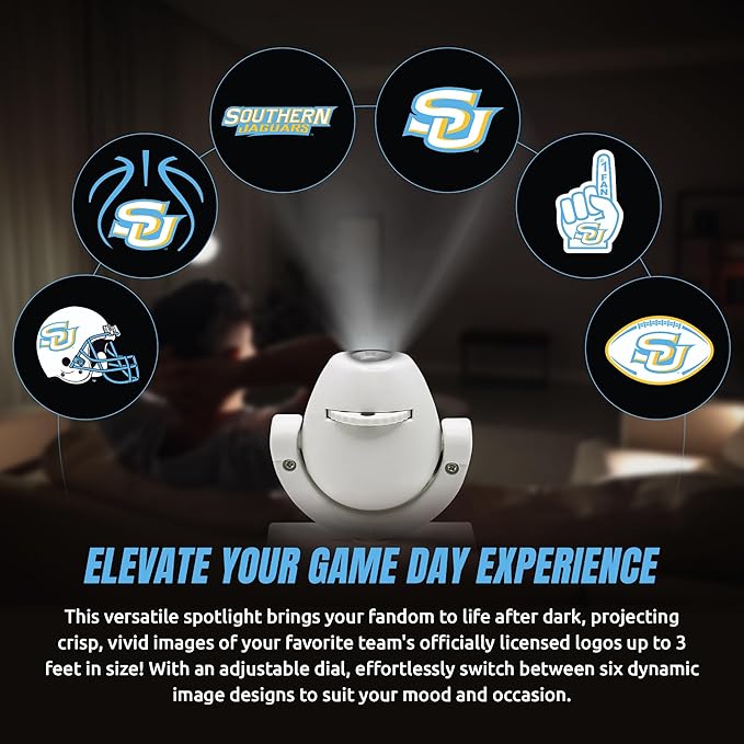 Sporticulture NCAA American Football Southern - Adjustable Led Mini Spotlight Projector with 6 Team Logo Designs - Portable &amp Rechargeable Spotlight - Battery-Operated - 4.375” x 3.125”