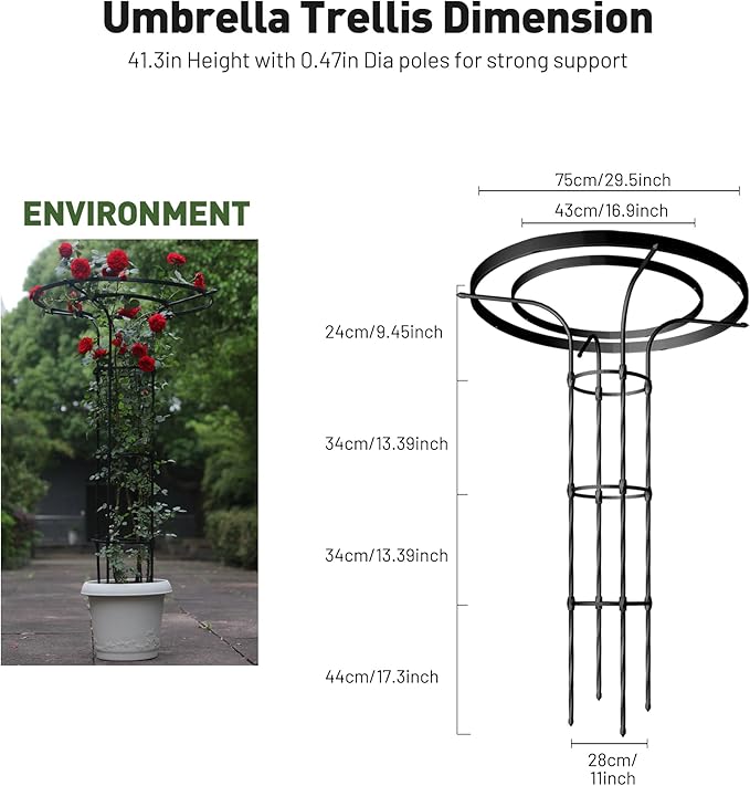 Garden Trellis for Climbing Plants Outdoor 4.6FT Tall Metal Obelisk Trellis 55.1 Umbrella Trellis for Potted Plants Mushroom Top Trellises for Vines Rose Clematis Pea Bean Tomato