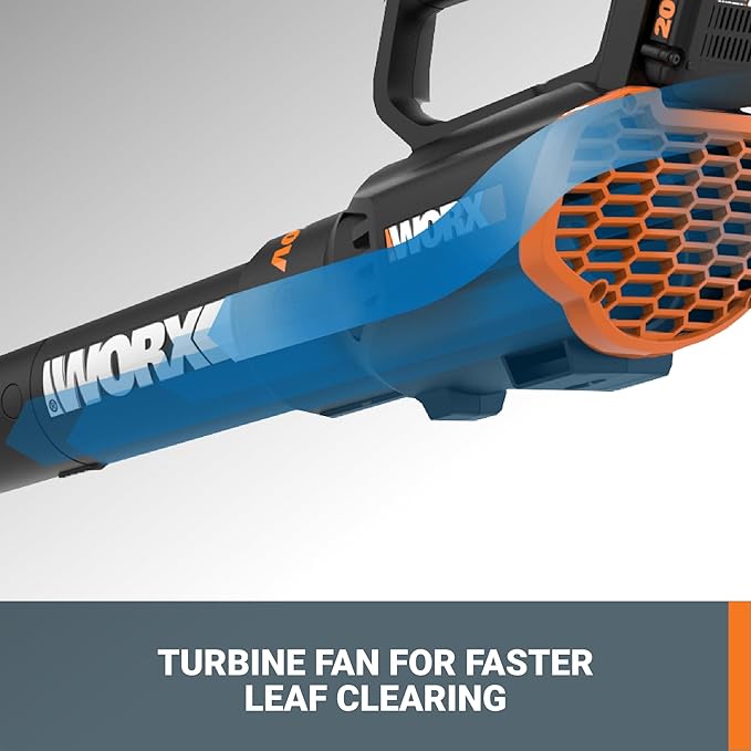 WORX Cordless Leaf Blower Electric Blower with Turbine Fan Blowers for Lawn Care with 2 Speed Control Battery &amp Charger Included WG547