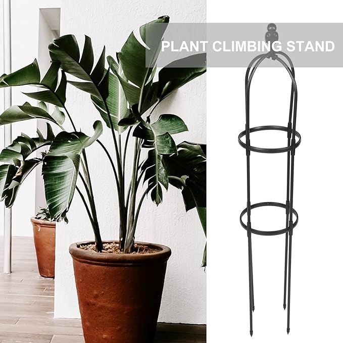 Luxshiny Plant Climbing Trellis Rack for Potted Plants Outdoor Garden Black Iron Vine Support Frame 25cm Diameter X 120cm Height Small Stackable