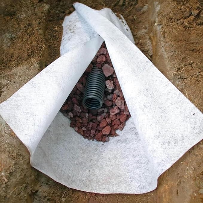 Geotextile Filter Fabric French Drain Weed Barrier Landscape Fabric Heavy Duty 7oz Commercial Grade Woven Non Woven Ground Cover for Driveway &amp Road Stabilization Erosion Control(White1.5mx5m/
