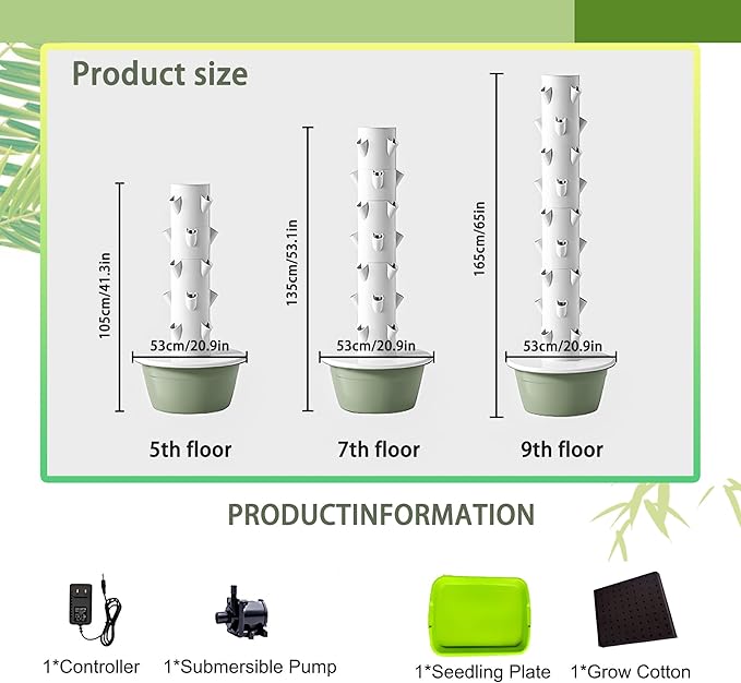 5/7/9-Tier Vertical Hydroponic Growing System - Space Saving Indoor Herb Garden Kit for 20-36 Plants Soilless Aeroponic Tower for Lettuce Basil Strawberries (Black 7-Layer Grower)