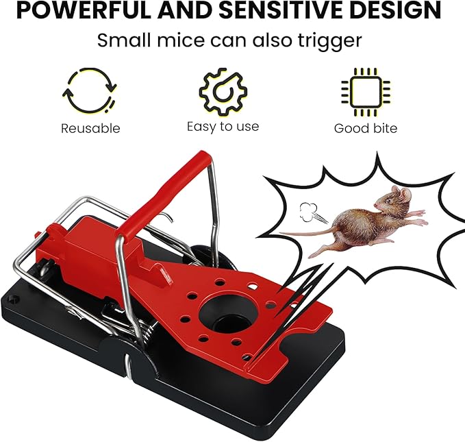 Qualirey 24 Pcs Mouse Traps Bulk Plastic Snap Rat Trap Reusable Quick Effective Safe for Indoor Outdoor Home House Warehouse Garden Kitchen 3.86 x 1.81 x 2.17 Inch (Red)