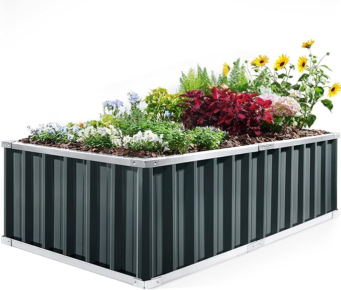KING BIRD Raised Garden Bed 68 x 36 x 18 Heightened Galvanized Steel Metal Planter Box Outdoor for Deep-Rooted Vegetables Flowers Large Raised Bed Kit (Dark Grey)