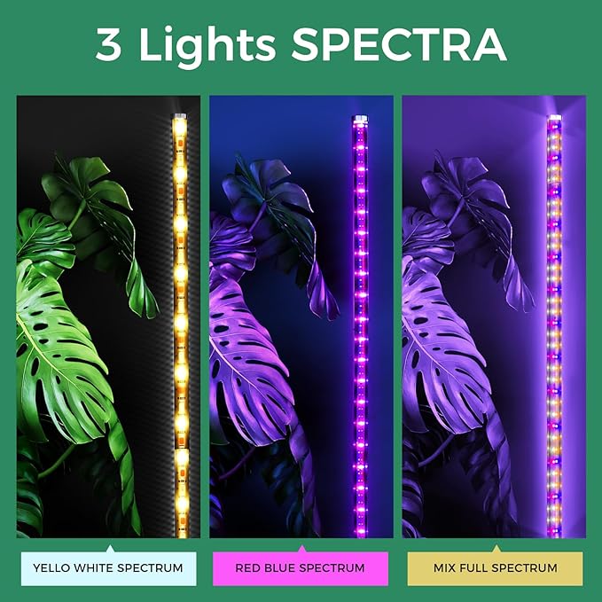 2PCS Grow Lights for Indoor Plants with Timer 384 LEDs 42W Vertical Full Spectrum Grow Light 65 Inch Standing Grow Lights 3 Light Modes 5-Level Dimmable Wide Coverage