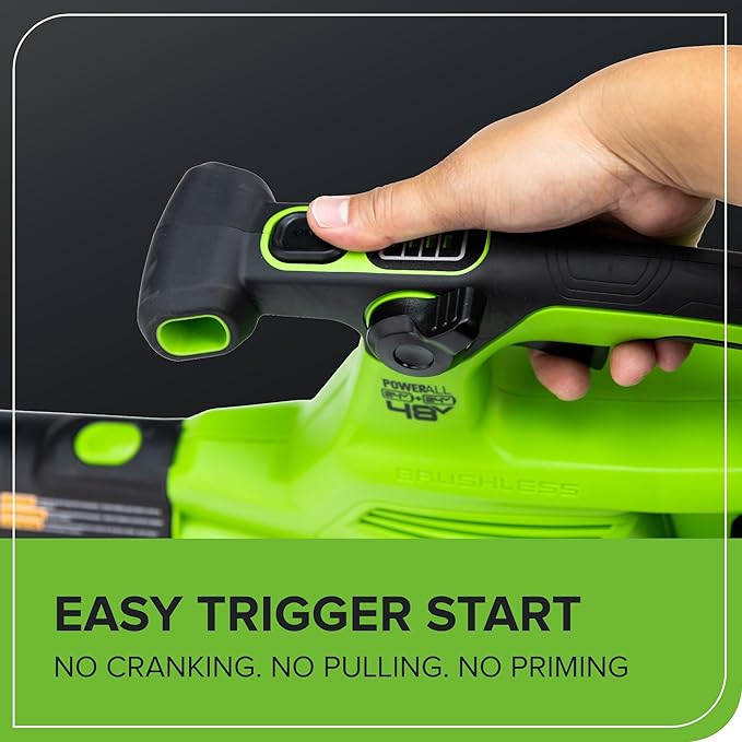 Greenworks 48V (24V x 2) Cordless Brushless Leaf Blower/Vacuum (520 CFM / 240 MPH) with Bag Powerful &amp Efficient for Yard Debris Cleanup Includes (2) 4.0Ah Battery &amp Dual Port Charger