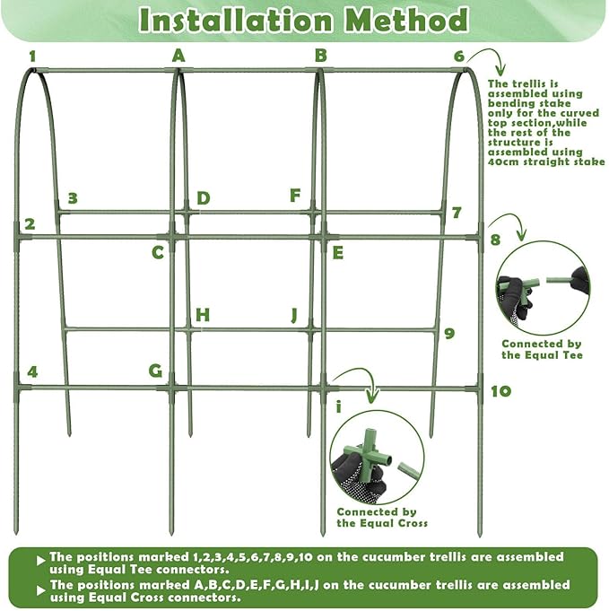 Cucumber Trellis for Raised Bed U-Shape Garden Trellis for Climbing Plants Outdoor with Climbing Net and Plant Support Clip for Tomato Bean Grape Zucchini63 x 47 Inch