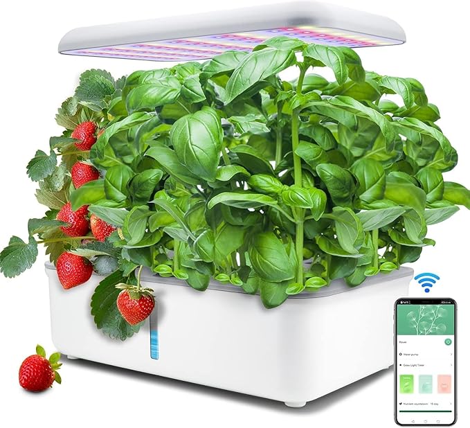 Hydroponics Growing System Kit with LED Grow Light Indoor Gardening System with 14 Pods WiFi Indoor Herb Garden Herb Garden Kit Indoor Adjustable Height Up to 16.5 Auto Pump 5L Water Tank