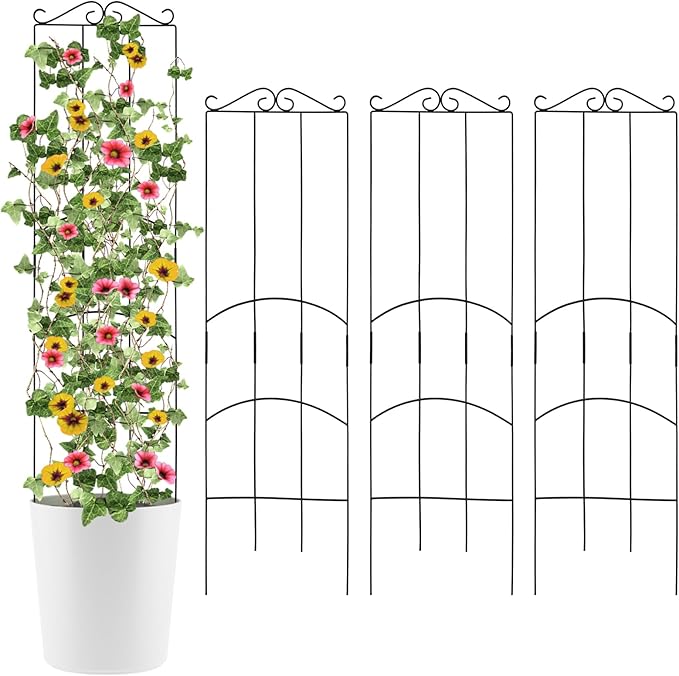 4 Pack 32'' Plant Trellis Indoor - Metal Trellis for Climbing Plants Indoor Garden Trellis for Climbing Plants Outdoor Houseplants Flowers Vine Ivy Rectangular Shape Black