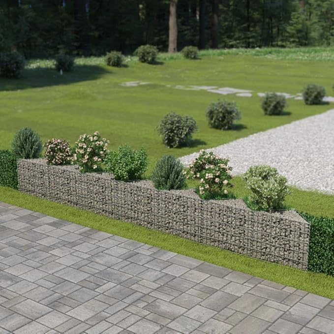 Gabion WallOutdoor Garden Gabion Mesh Planter Raised BedGarden DecorationOutdoor Residential Fencingfor YardGardenGalvanized Steel 177.2x11.8x19.7