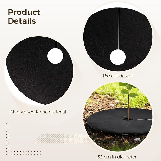 30 Pcs 20.5 Inch Weed Barrier Mats Tree Rings Non Woven Plant Cover Discs 2.4 Inch Inner Hole Diameter Mulch Ring