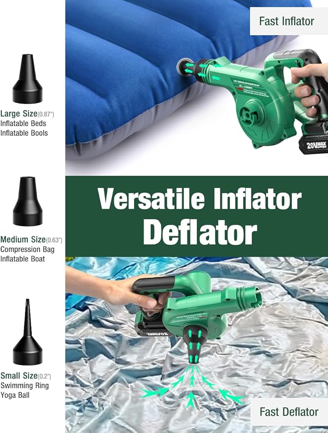 K I M O. Cordless Leaf Blower Vacuum Combo 4 in 1 3 Nozzles &amp3 Modes for Inflation &amp Deflation Extended Tube &amp Variable Speed 20000RPM 150MPH 2x2000mAh Battery Powered Leaf Blowers for
