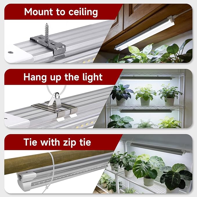 2 Pack LED Grow Light 1FT 5000K Full Spectrum 30W (2 x 15W) Linkable Growing Lamp Fixture T8 Grow Lights for Indoor Plants Seed Starting VegetablesWhite