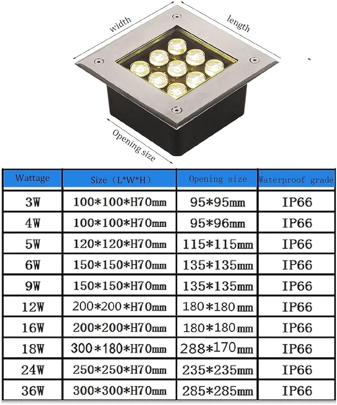 Square LED Spotlight - 12V Waterproof Outdoor Inground Landscape Lights