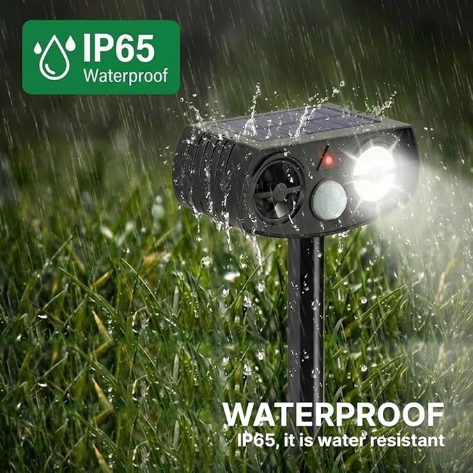 AWISH Solar Ultrasonic Animal Repeller Outdoor Motion Sensor Waterproof Pest Deterrent Raccoon Skunk Fox Squirrel Gopher Rabbit Dog Repellent for Yard Garden Farm 40ft 120° Coverage 2 Pack Black