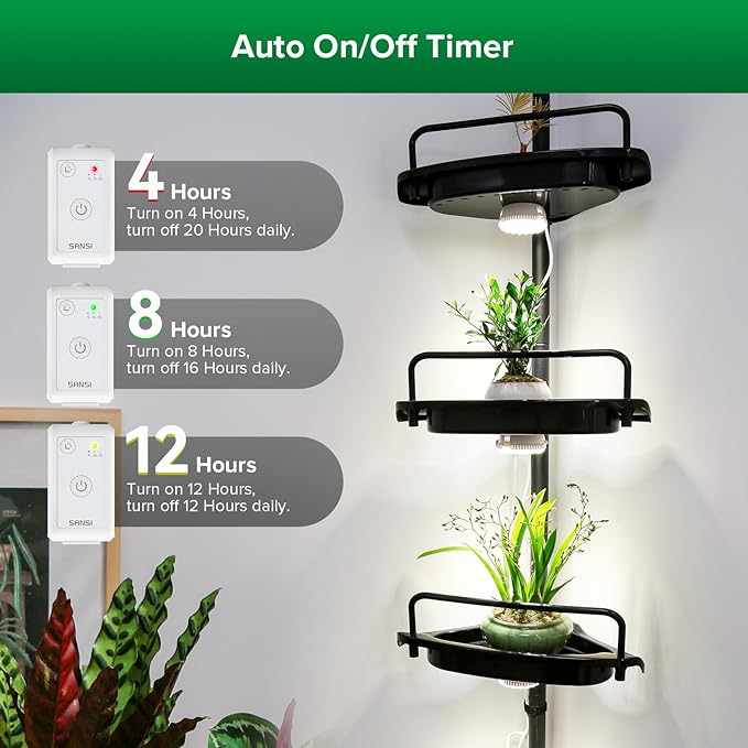 SANSI LED Grow Lights for Indoor Plants with Rust-Proof 5-Layer Plant Shelf 54-108 Telescopic Rod &amp 4 8 12 Hrs Timer Auto On/Off 20W Full Spectrum Ideal for Indoor Gardening and Plant Growth