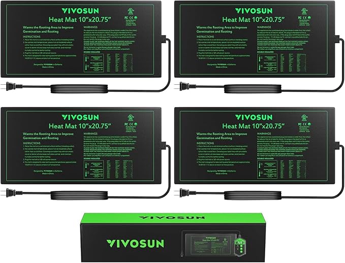 VIVOSUN 4-Pack 10 x 20.75 Durable Waterproof Seedling Heat Mat UL &amp MET-Certified Warm Hydroponic Heating Pad for Germination Indoor Gardening Greenhouse