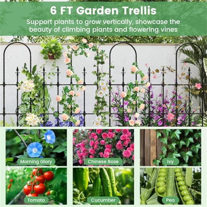 58 x 73 Inch Metal Garden Trellis for Climbing Plants Black Metal Coating Rustproof Perfect for Supporting Climbing Plants Outdoor