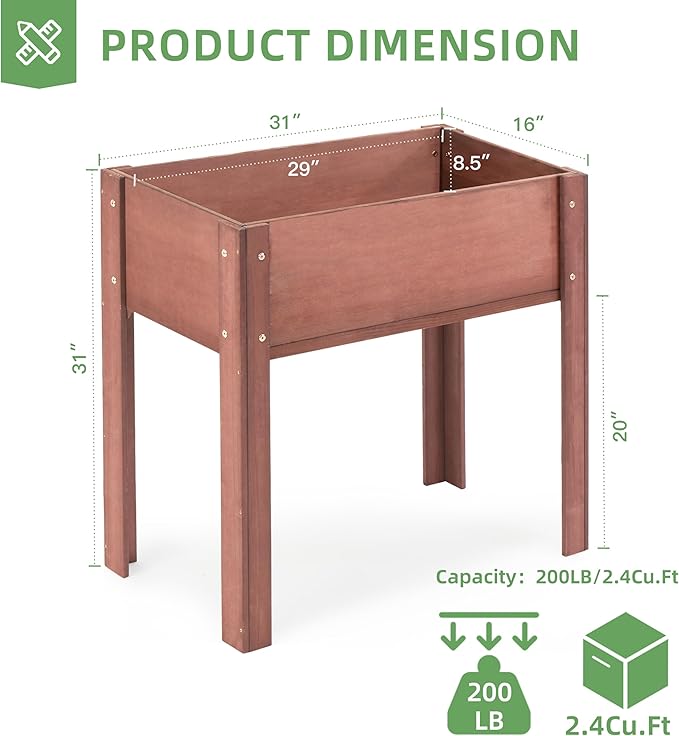 31x16x31 inch Raised Garden Bed with Legs Elevated Wooden Planter Box for Outdoor Plants Flowers Fruits Vegetable Herb Growing