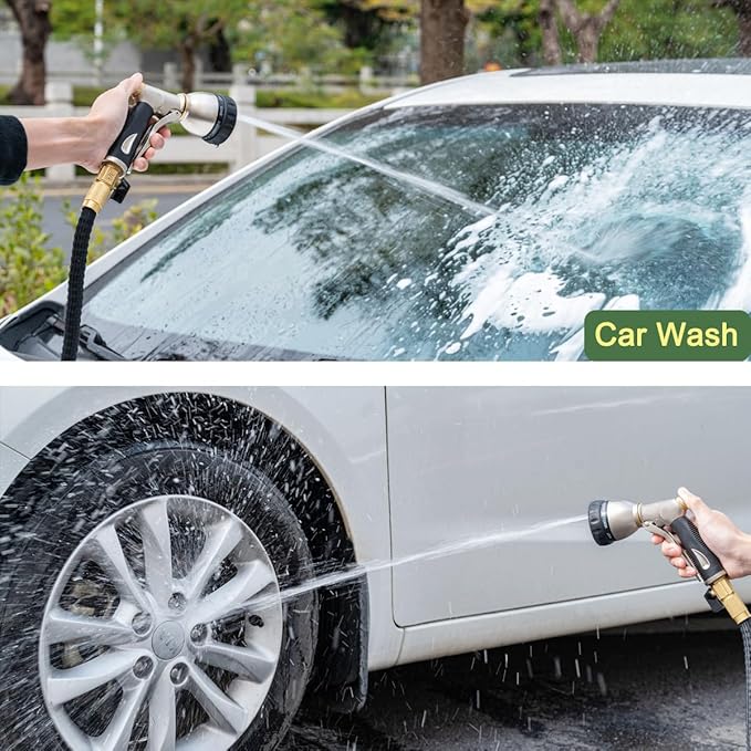 FANHAO Heavy Duty Garden Hose Nozzle 100% Metal Water Nozzle with 8 Adjustable Spray Patterns High Pressure Hose Sprayer with Non-Slip Grip for Watering Plants &amp Lawns Washing Cars &amp Pets -