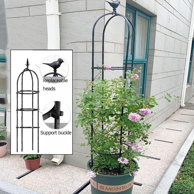 Metal Obelisk Trellis Garden Trellis for Climbing Outdoor Plants Tower 21x120cm 25x190cm 31x160cm 35x150cm Birdcage Shape Tomato Cage Easy Assembly