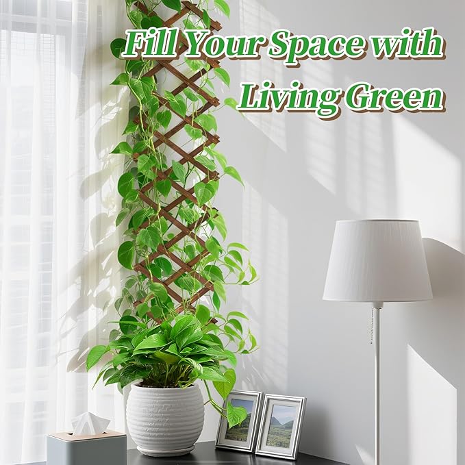 Pack of 2 Extra Thick Wooden Wall Trellis- Expandable Wall Planter Lattice Panels for Climbing Plants Hanging Vertical Plant Support Fence Frame Outdoor Indoor for Balcony Patio Garden Room