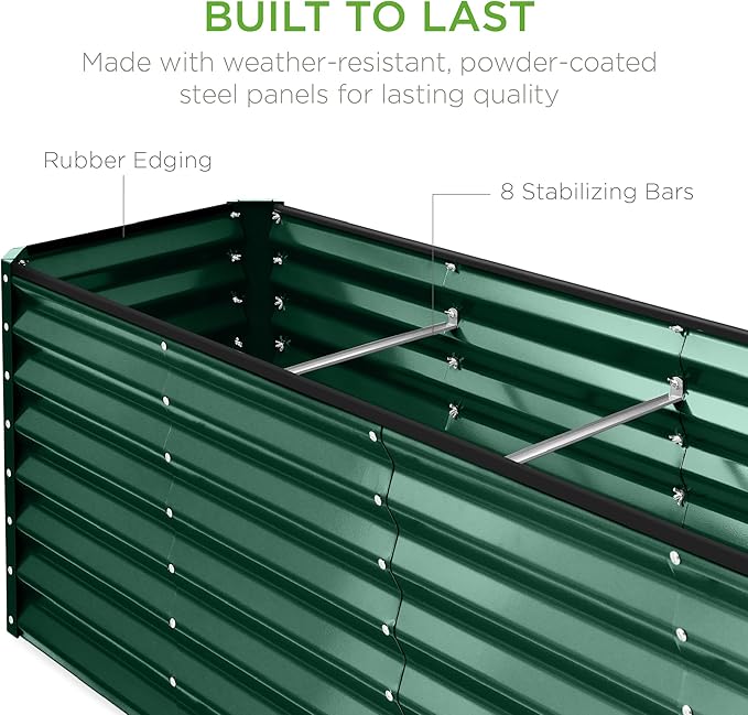 Best Choice Products 8x2x2ft Raised Outdoor Metal Garden Bed Deep Root Box Planter for Vegetables Flowers Herbs 240 Gallon Capacity 100% Non Toxic Materials - Dark Green