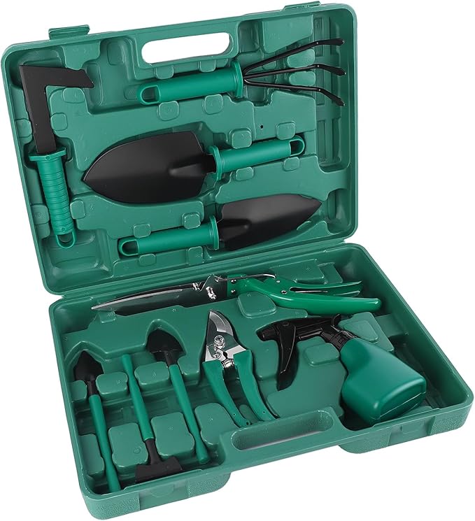 GLOGLOW Garden Tool Set Iron Material Gardening Kit with 10 Essential Tools for Outdoor Garden and Yard Use