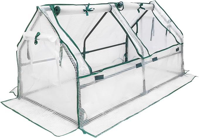 Garden Elements Indoor/Outdoor Metal Frame Plastic Covered Cloche Angled Tunnel Greenhouse with Mesh Vents White Mini 47”