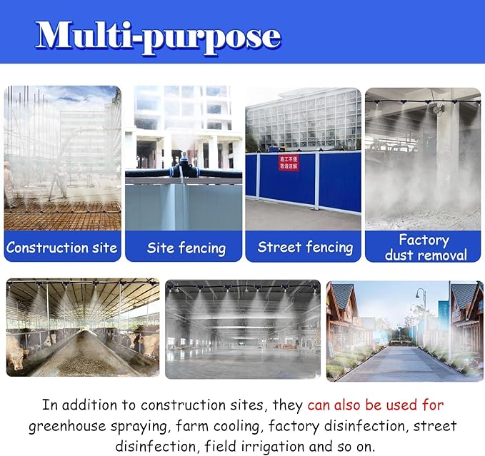 Site Fence Sprinkler System for Cooling/Dust Removal Greenhouse/Garden Irrigation Kit Versatile Outdoor Misting Cooling System with Nozzles &amp Hose(197inch/5m/16.4ft)