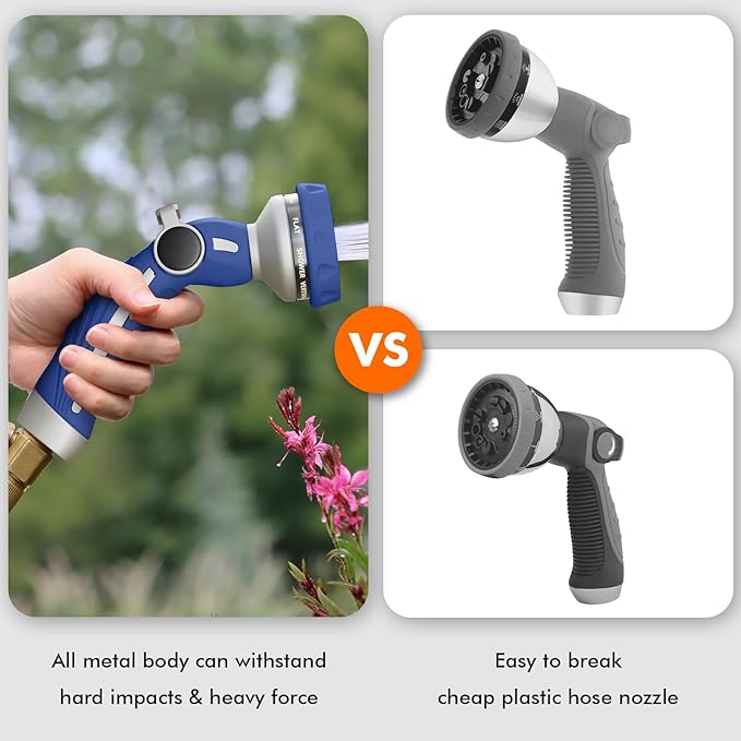 RESTMO Hose Nozzle Heavy Duty Metal Water Hose Sprayer for Garden 9 Spray Patterns | High Pressure | Thumb Flow Control | On/Off Valve Ideal for Lawn &amp Plant Watering Car &amp Pet Washing Bl