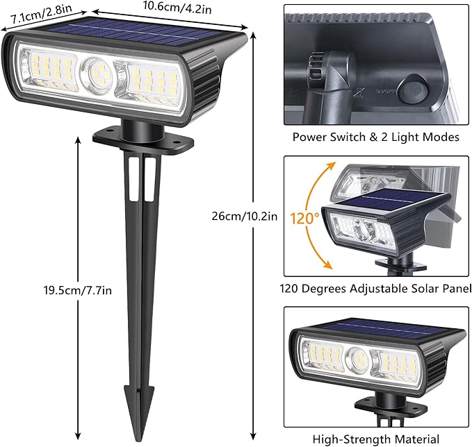 Toodour Solar Spot Light Outdoor 6 Pack Solar Lights Outdoor with 2 Modes Waterproof Solar Powered Flood Lights Landscape Lighting for Yard Garden Home Pathway Walkway Outdoor Decor - Cool White