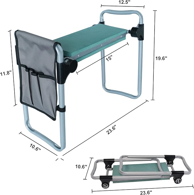 Garden Kneeler and Seat Smart Design Foldable Heavy Duty Kneeling Bench with Tool Bag and Soft EVA Foam Pad for Senior Green