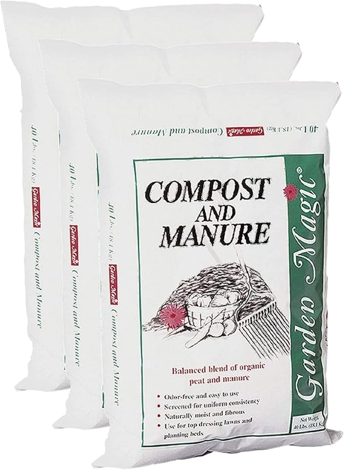 Michigan Peat 40 Pound Garden Magic Compost and Manure with Odor Free Blend and Naturally Moist and Fibrous for Lawn and Garden 3 Pack