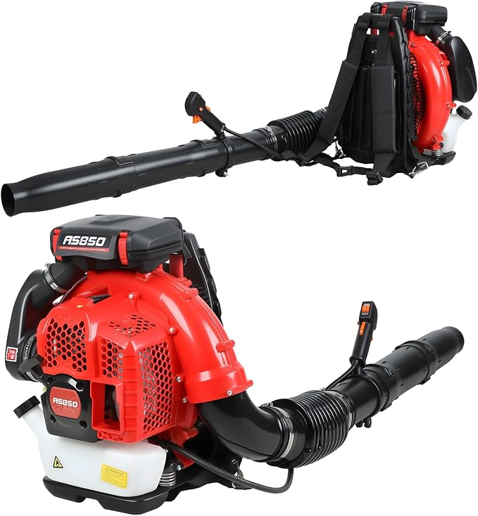 Backpack Leaf Blower 80CC 2-Stroke Gas Powered Leaf Blower with 900CFM/92.2m/s 3.5kw Professional Backpack Blower for Large Gardens Heavy Duty Red