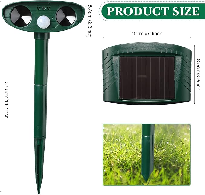 Ultrasonic Animal Repeller Outdoor Solar Ultrasonic Repellent Animal Deterrent with Motion Sensor Waterproof Deterrent Scarer Repel Cat Dog Squirrel Raccoon Skunk Rats (Green4 Pack)