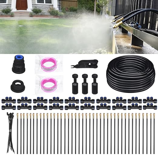 Drip Irrigation System for Garden Automatic Watering System with Adjustable 360° Copper Spray Nozzles DIY Drip Irrigation Kit for Yard Lawn Greenhouse Raised Beds &amp Potted Plants (66FT)