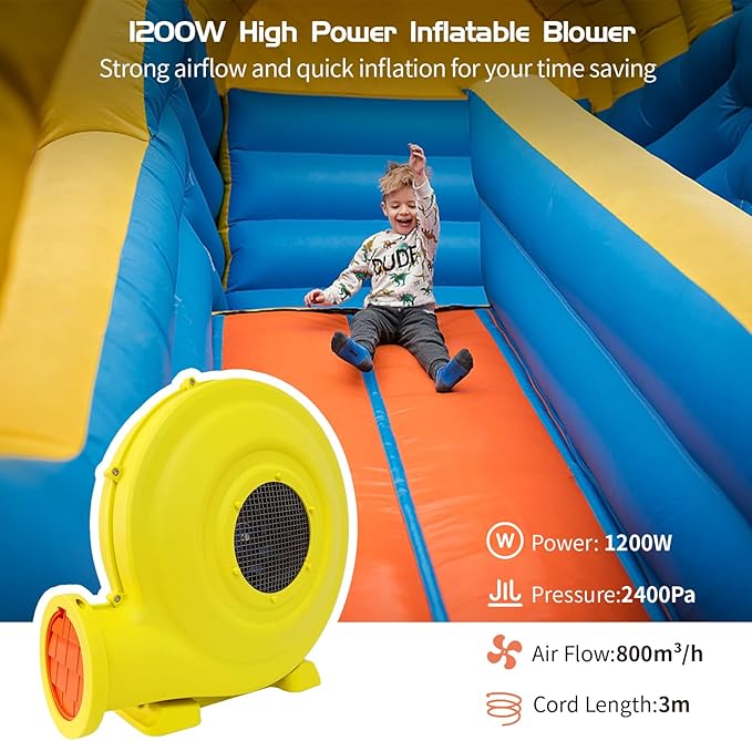 Inflatable Blower1200W 1.5 HP Inflatable Bouncer BlowerAir Blower for InflatablesCommercial Bounce House Blower for Bounce HouseBouncy Castle Jumper Water SlideInflatable Arch