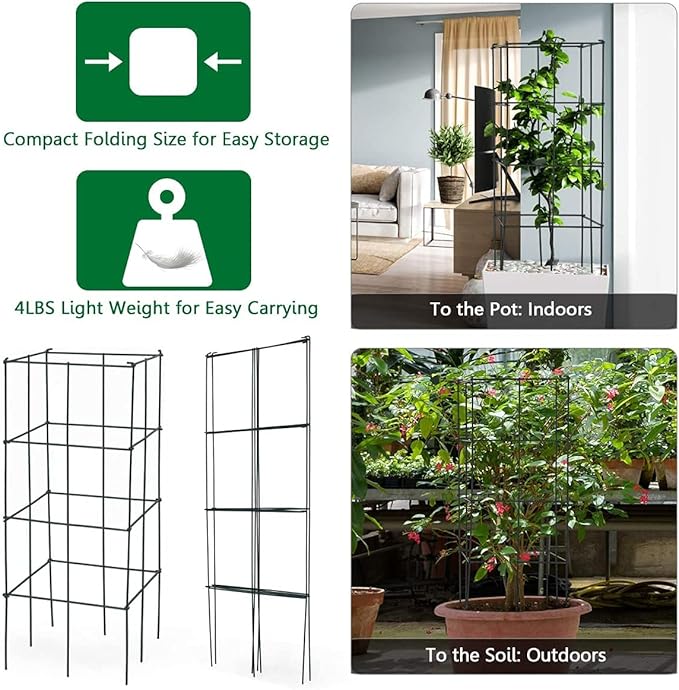 GRAFFY Pack of 4 Plant Cage Support Folding Tomato Cage Standing Metal Shelf for Climbing Plants 4 Pack of Tomato Trellis Plant Bed for Flower Vegetable &amp Fruit Suitable for Garden &amp Pati