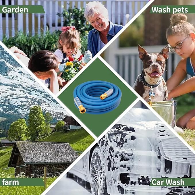 Heavy Duty Premium Garden Hose 25ft x 5/8 300PSI Working 1000PSI Burst Hybrid Rubber Water Hose with Transparent Swivel Handle - Hot/Cold Water - Five Layered Braiding with Brass fittings (Blue)