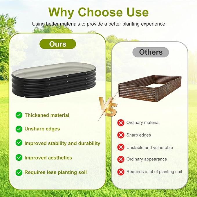 LIALEX 2 Sets Black Raised Garden Bed Outdoor Oval Large Coating Metal Planter Box with No Heavy Metal for Vegetables Flowers Herbs