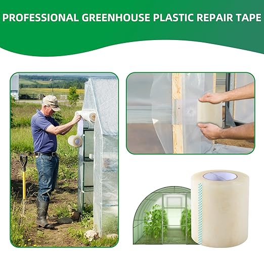 Greenhouse Repair Tape 6.3 mil Thickness Greenhouse Plastic Tape Clear UV Resistant Greenhouse Sheeting Coverings Film Tape(6inX263ft)