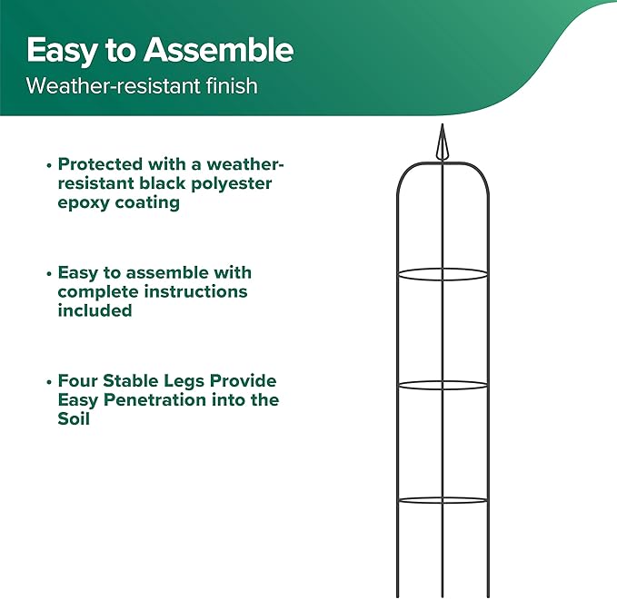 Gardman Decorative Easy Garden Obelisk R07701 Climbing Plant Metal Support. 75 Height x 13 Diameter Black