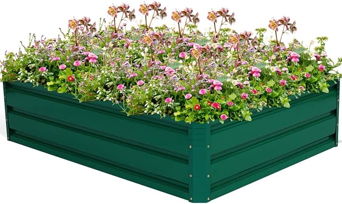 GRAFFY Steel Raised Garden Bed Reinforced Plant Growing Container for Vegetable Flower Herb Plants Outdoor Grass Patio Lawn Garden Beds Box (47 L x 35.5 W x 12.0 H)